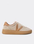 Women's Beige Suede Leather Sneakers