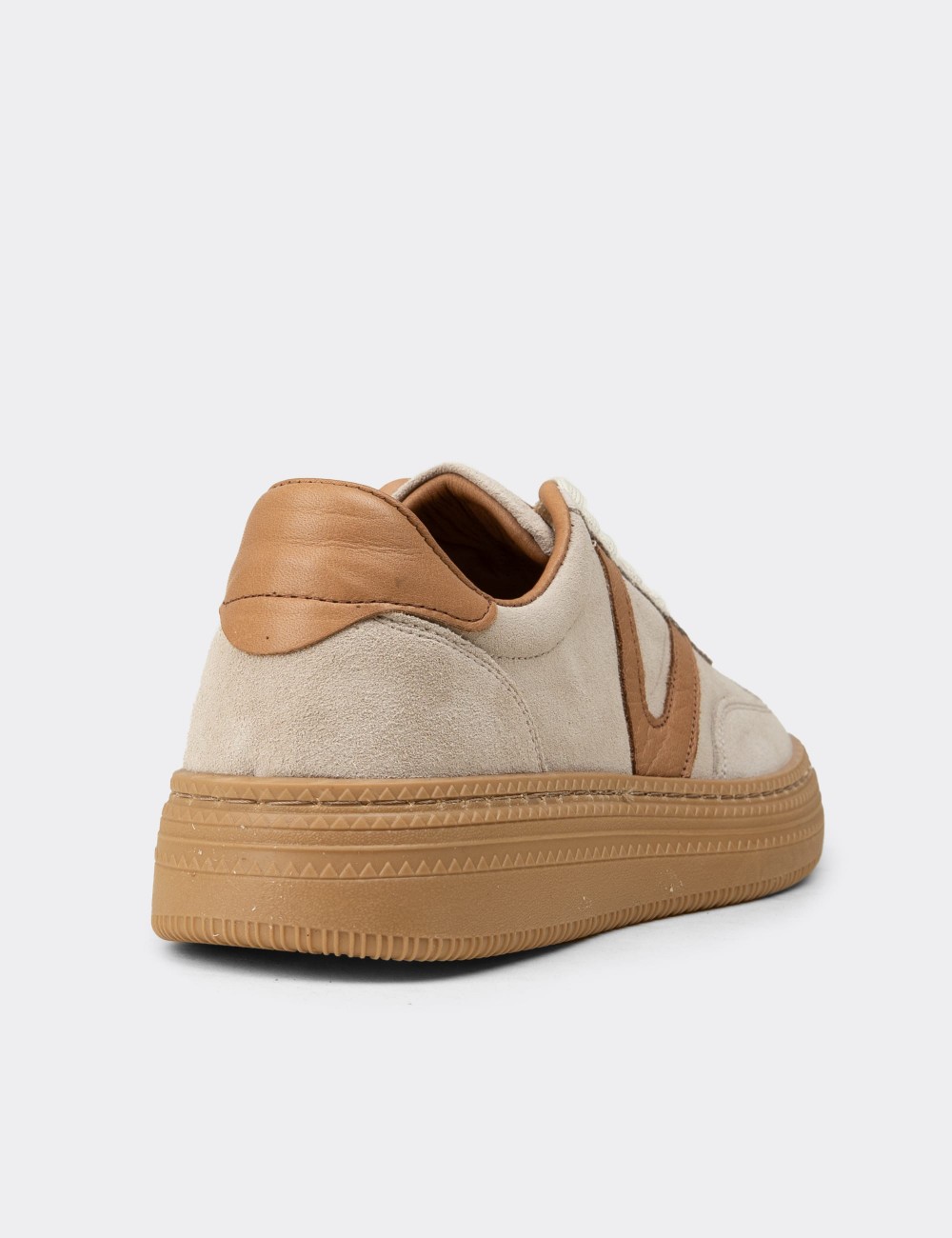 Women's Beige Suede Leather Sneakers - N0170ZBEJC01