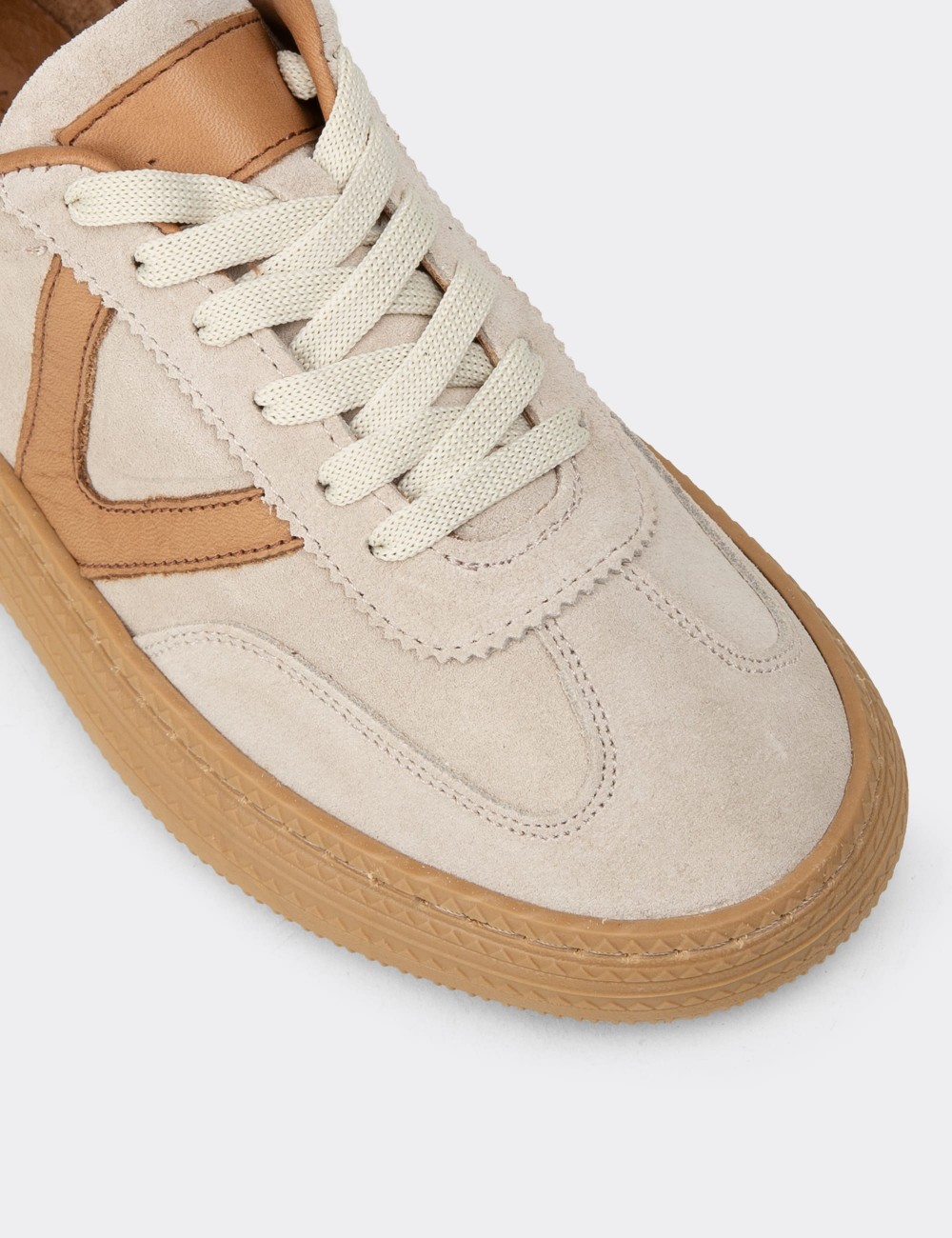 Women's Beige Suede Leather Sneakers - N0170ZBEJC01