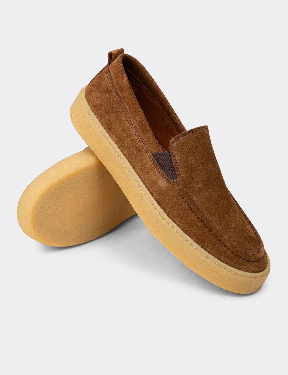 Men's Tan Suede Leather Loafers - 02047MTBAC01
