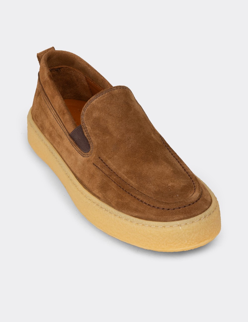 Men's Tan Suede Leather Loafers - 02047MTBAC01
