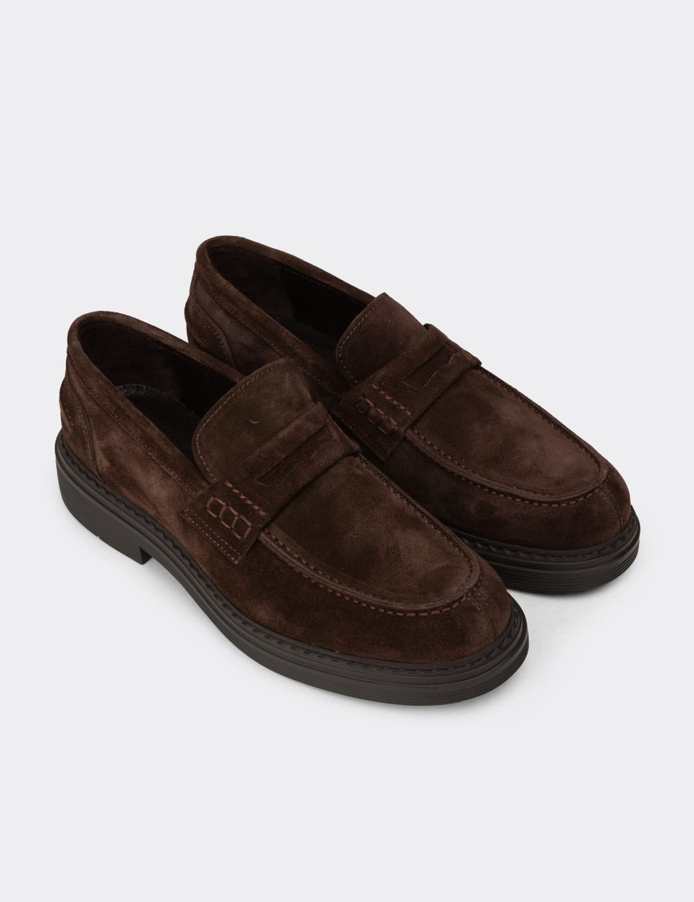 Men's Brown Suede Leather Moccasin - 02021MKHVC01