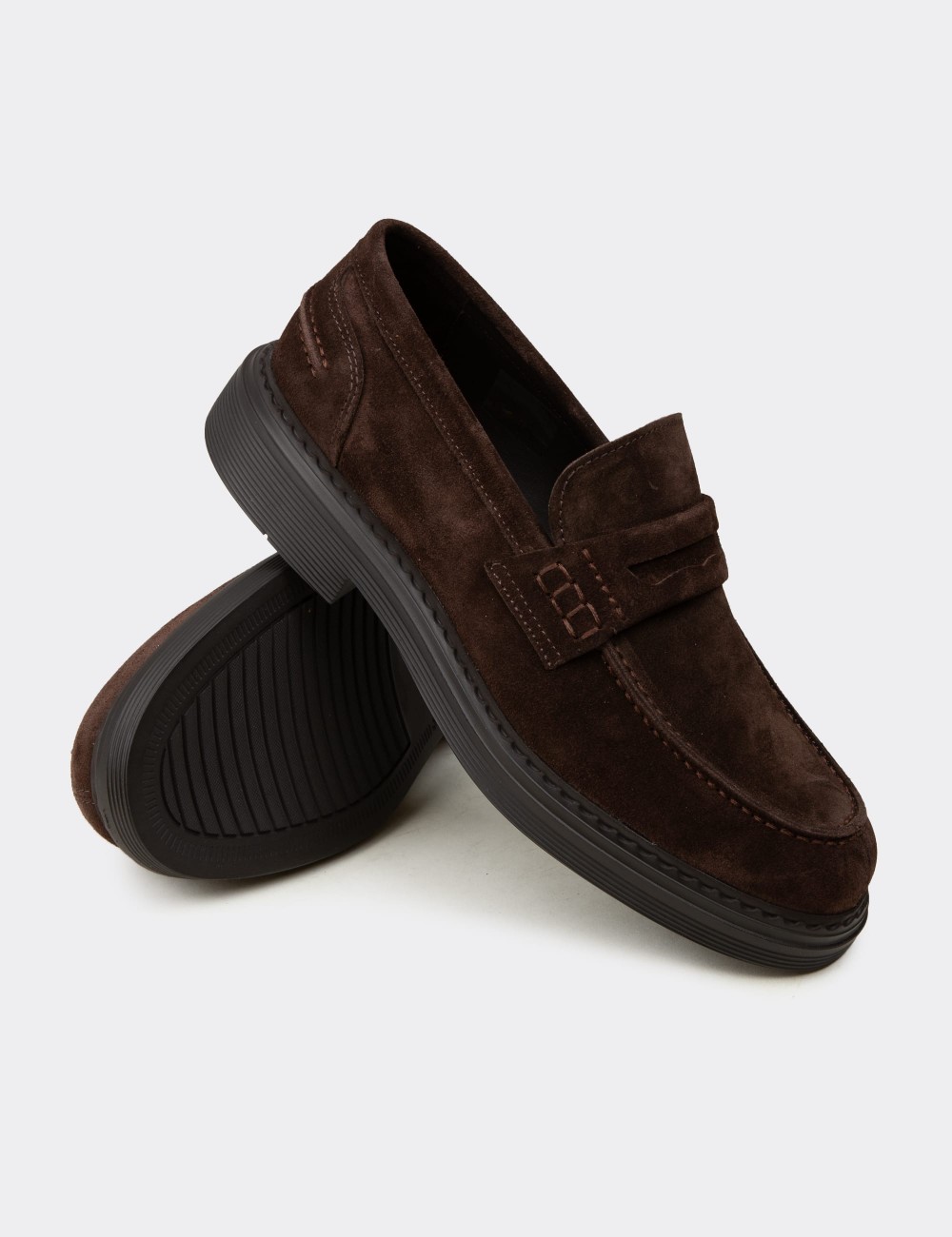 Men's Brown Suede Leather Moccasin - 02021MKHVC01