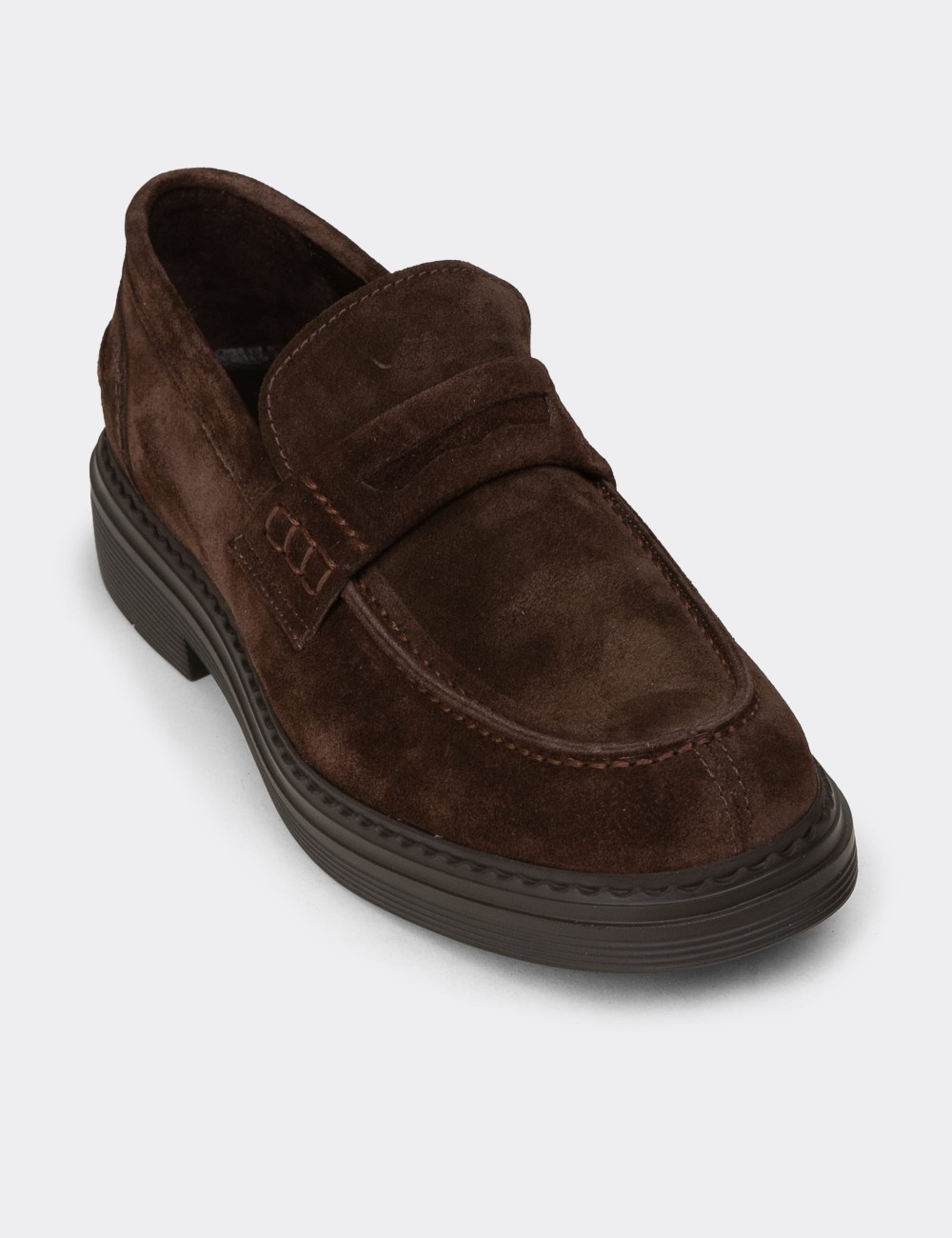 Men's Brown Suede Leather Moccasin - 02021MKHVC01