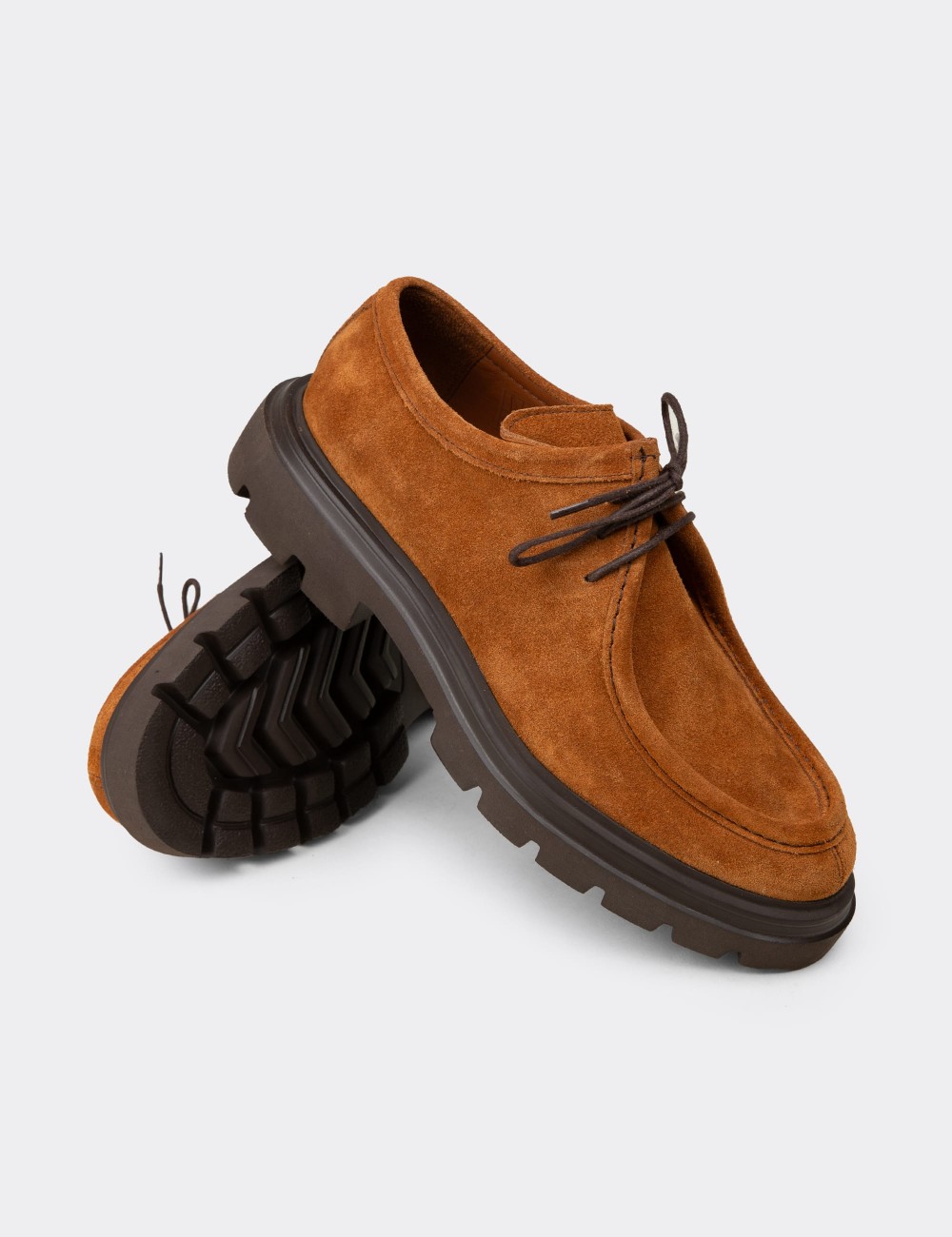 Men's Tan Suede Leather Lace-up Footwear - 01851MTRNE01