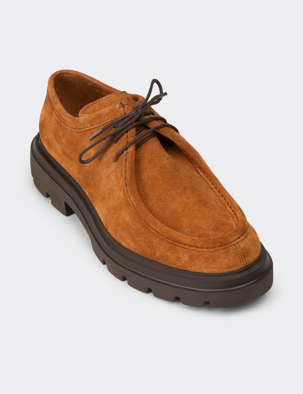 Men's Tan Suede Leather Lace-up Footwear - 01851MTRNE01