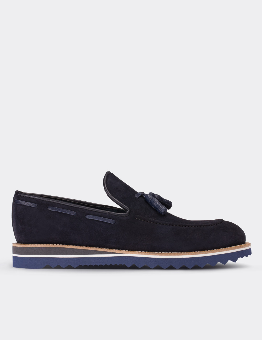 Navy Suede Leather Loafers & Moccasins Shoes - 01319MLCVE01