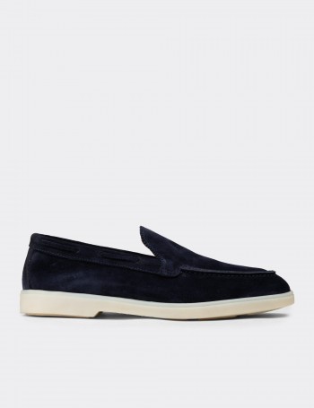 Men's Navy Suede Leather Loafers