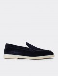 Men's Navy Suede Leather Loafers