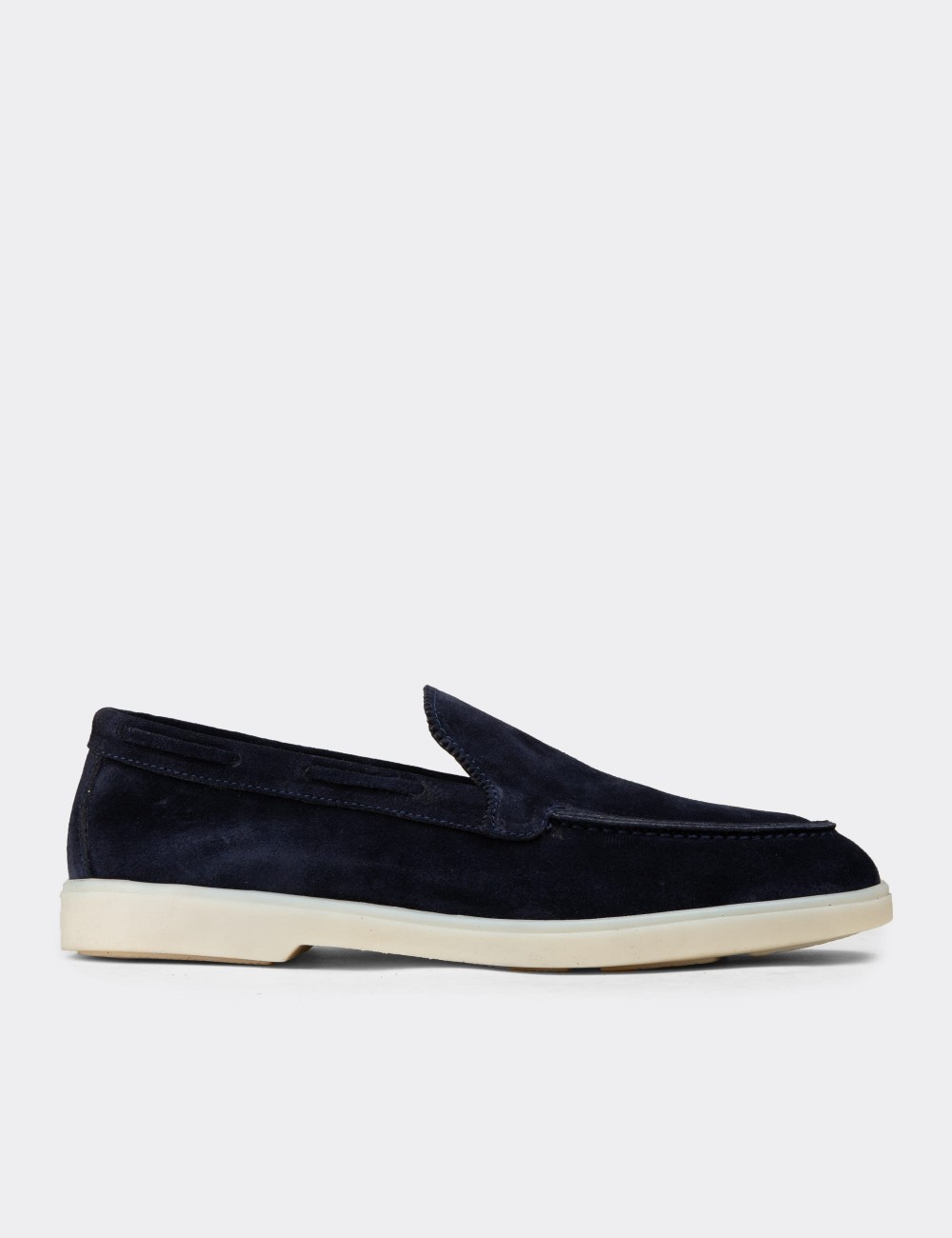 Men's Navy Suede Leather Loafers - 02032MLCVC01