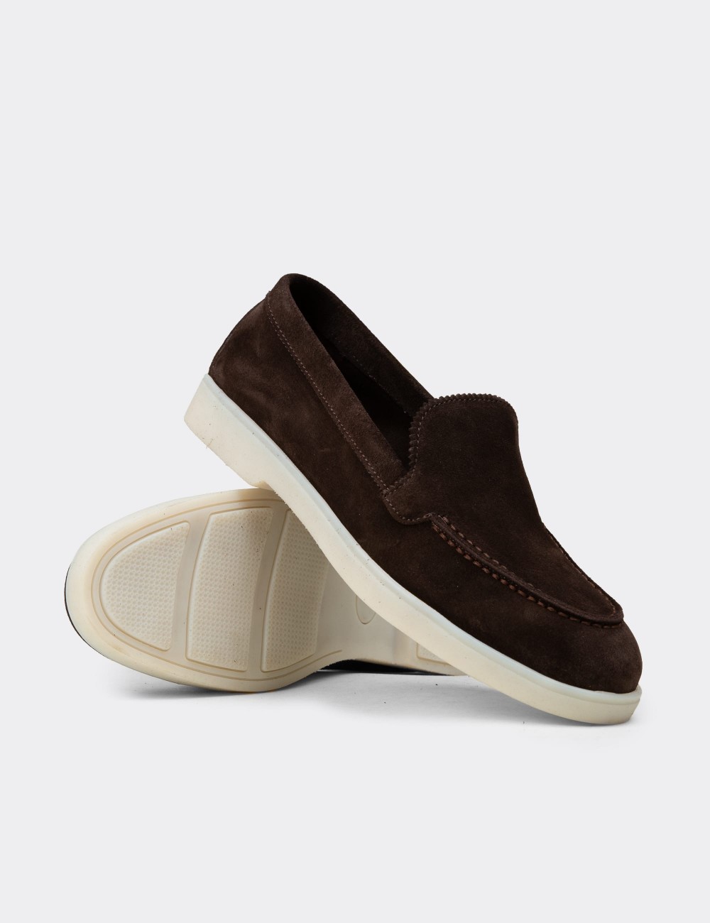Women's Brown Suede Leather Loafers - 02039ZKHVC01
