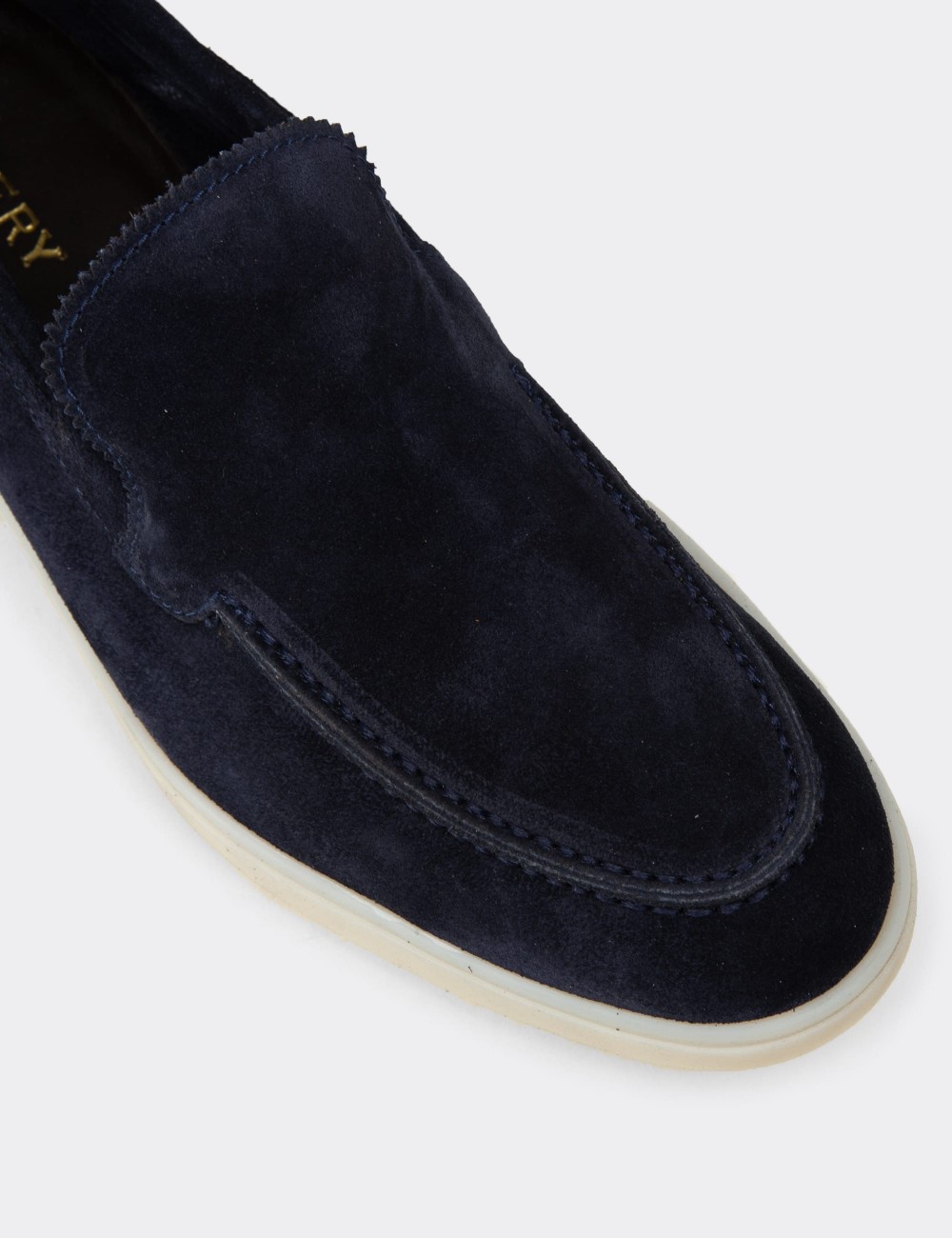 Men's Navy Suede Leather Loafers - 02032MLCVC01