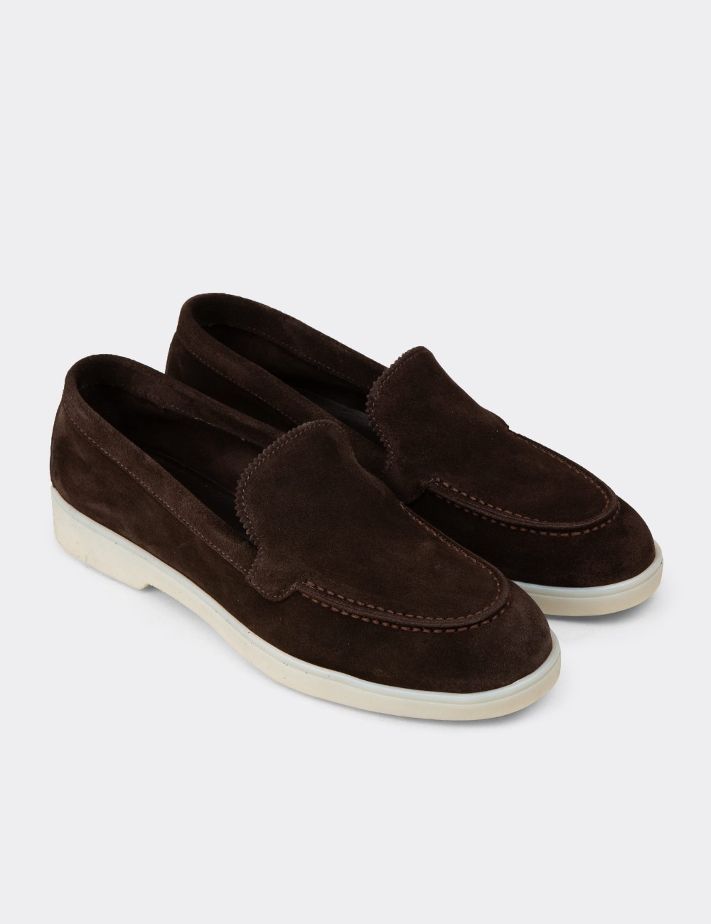 Women's Brown Suede Leather Loafers - 02039ZKHVC01