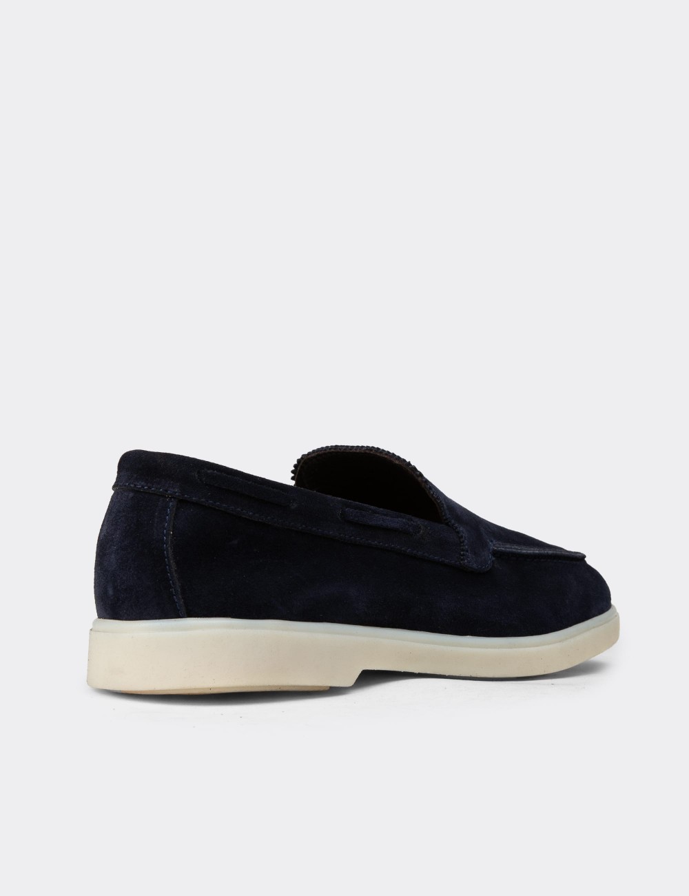 Men's Navy Suede Leather Loafers - 02032MLCVC01