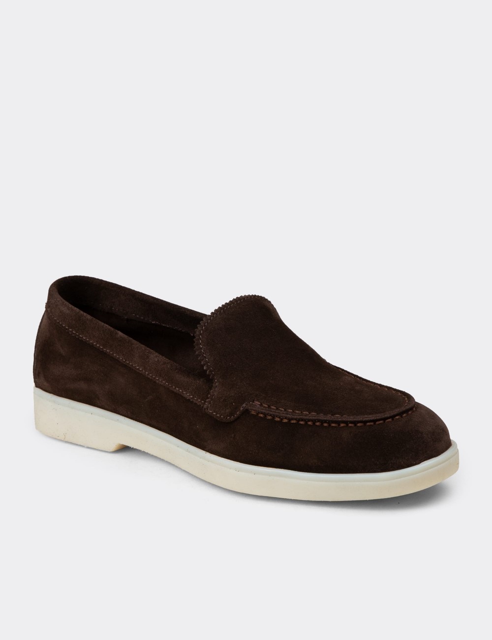 Women's Brown Suede Leather Loafers - 02039ZKHVC01