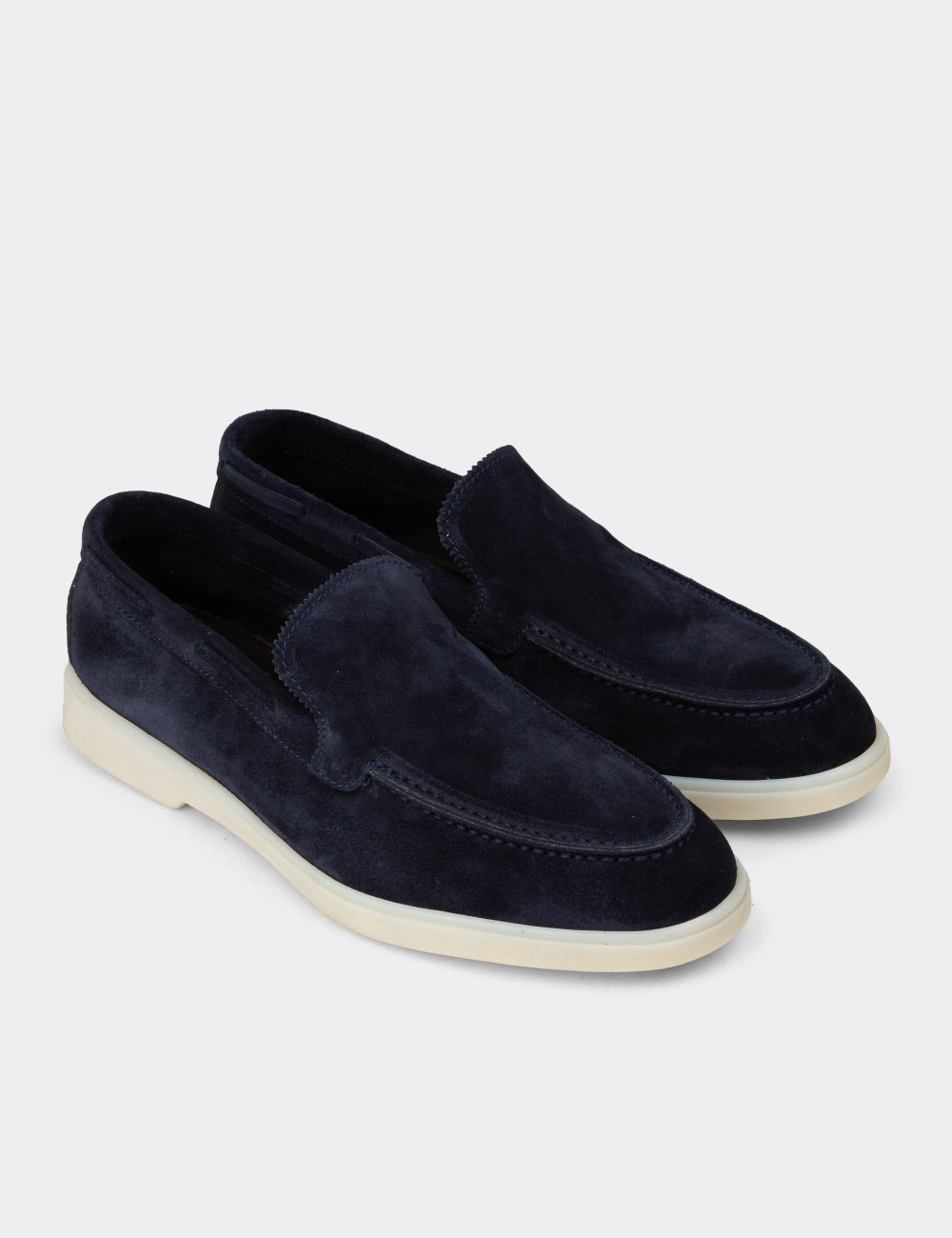 Men's Navy Suede Leather Loafers - 02032MLCVC01