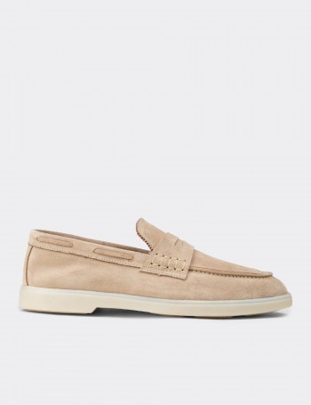 Men's Beige Suede Leather Loafers