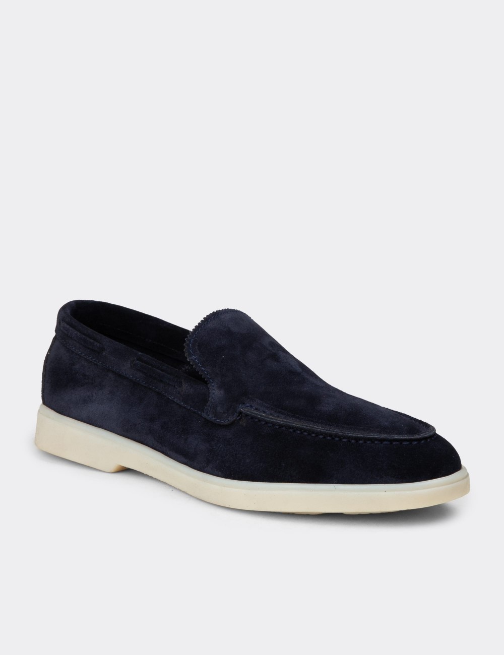 Men's Navy Suede Leather Loafers - 02032MLCVC01