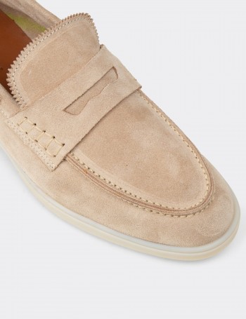 Men's Beige Suede Leather Loafers