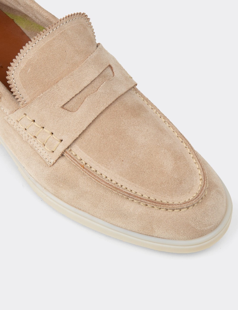Men's Beige Suede Leather Loafers - 02028MBEJC01