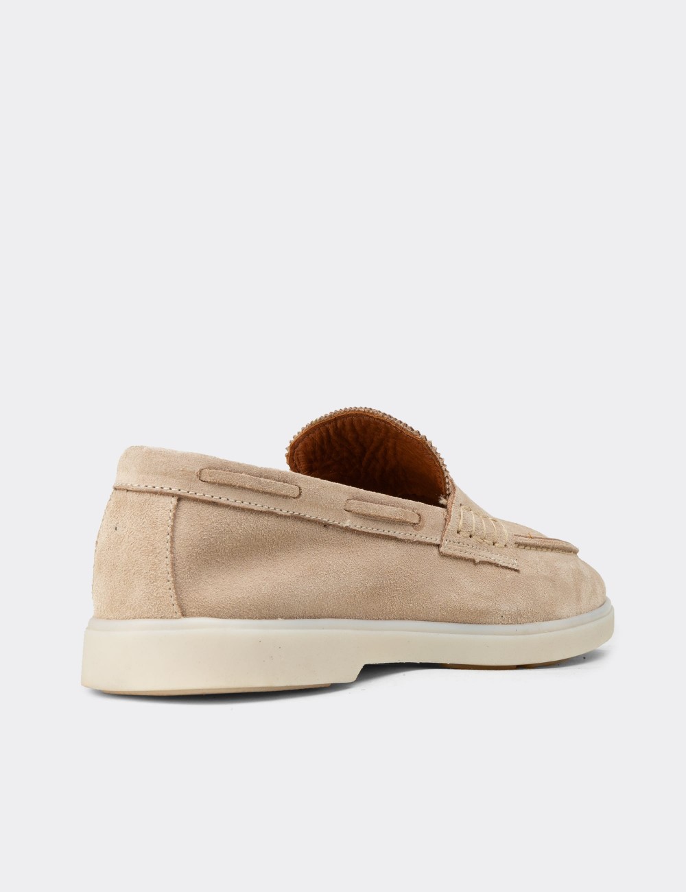 Men's Beige Suede Leather Loafers - 02028MBEJC01