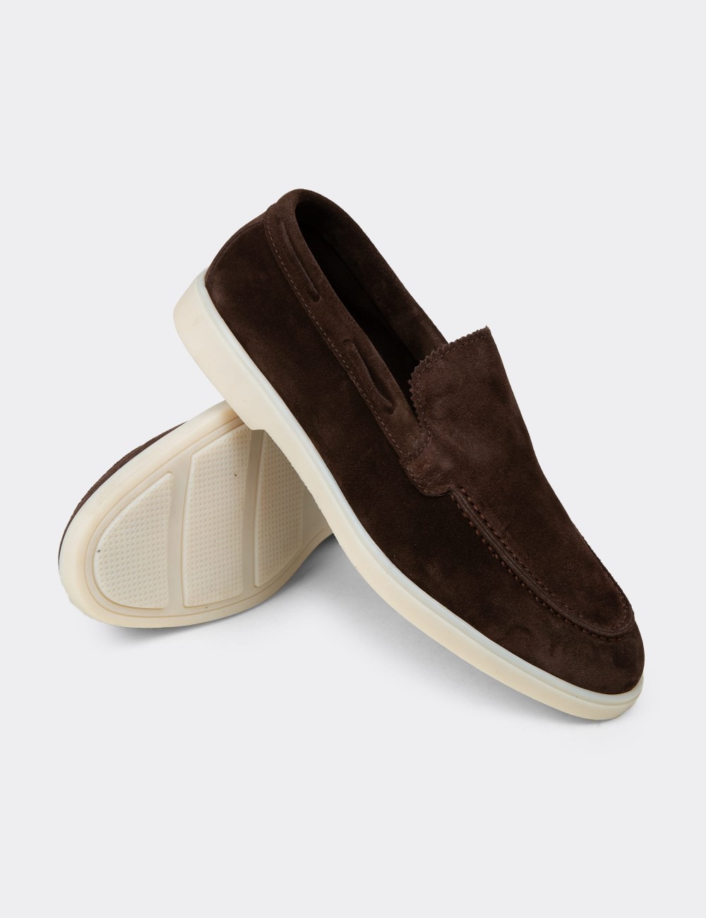 Men's Brown Suede Leather Loafers - 02032MKHVC01