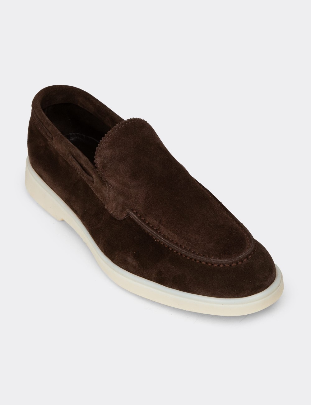 Men's Brown Suede Leather Loafers - 02032MKHVC01
