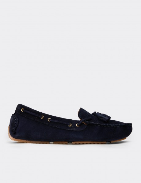 Women's Navy Suede Leather Tassel Loafer