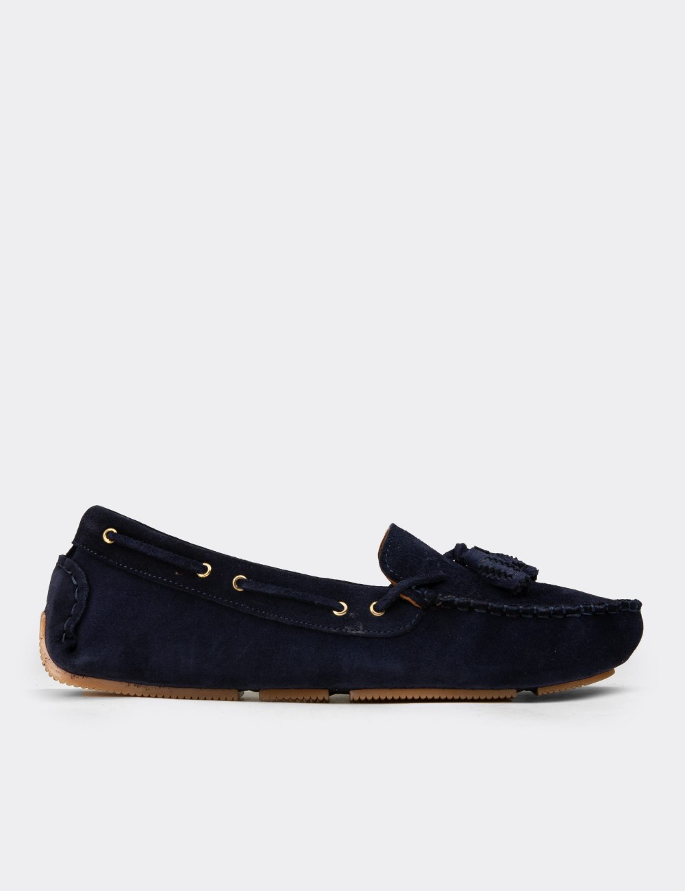 Women's Navy Suede Leather Tassel Loafer - DL506ZLCVC01