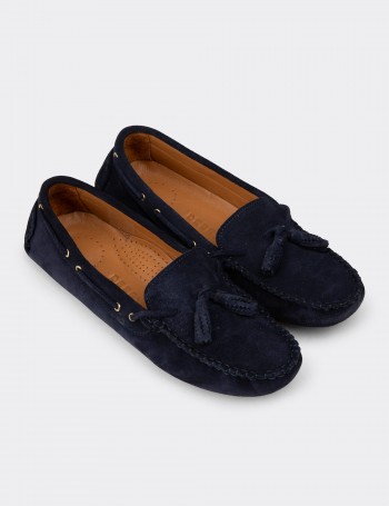 Women's Navy Suede Leather Tassel Loafer