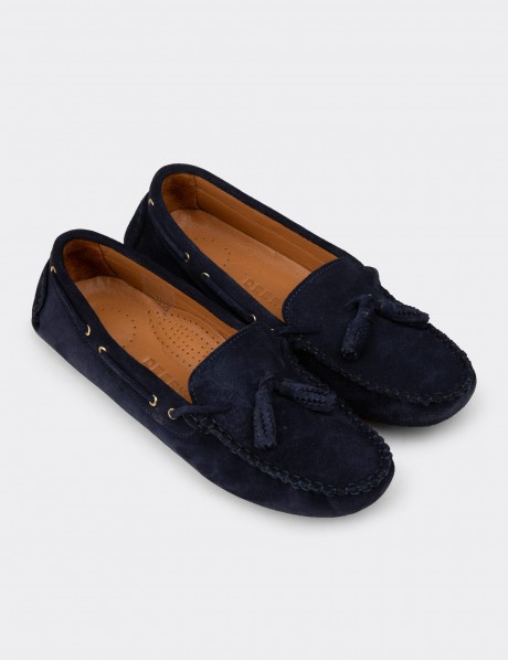 Women's Navy Suede Leather Tassel Loafer
