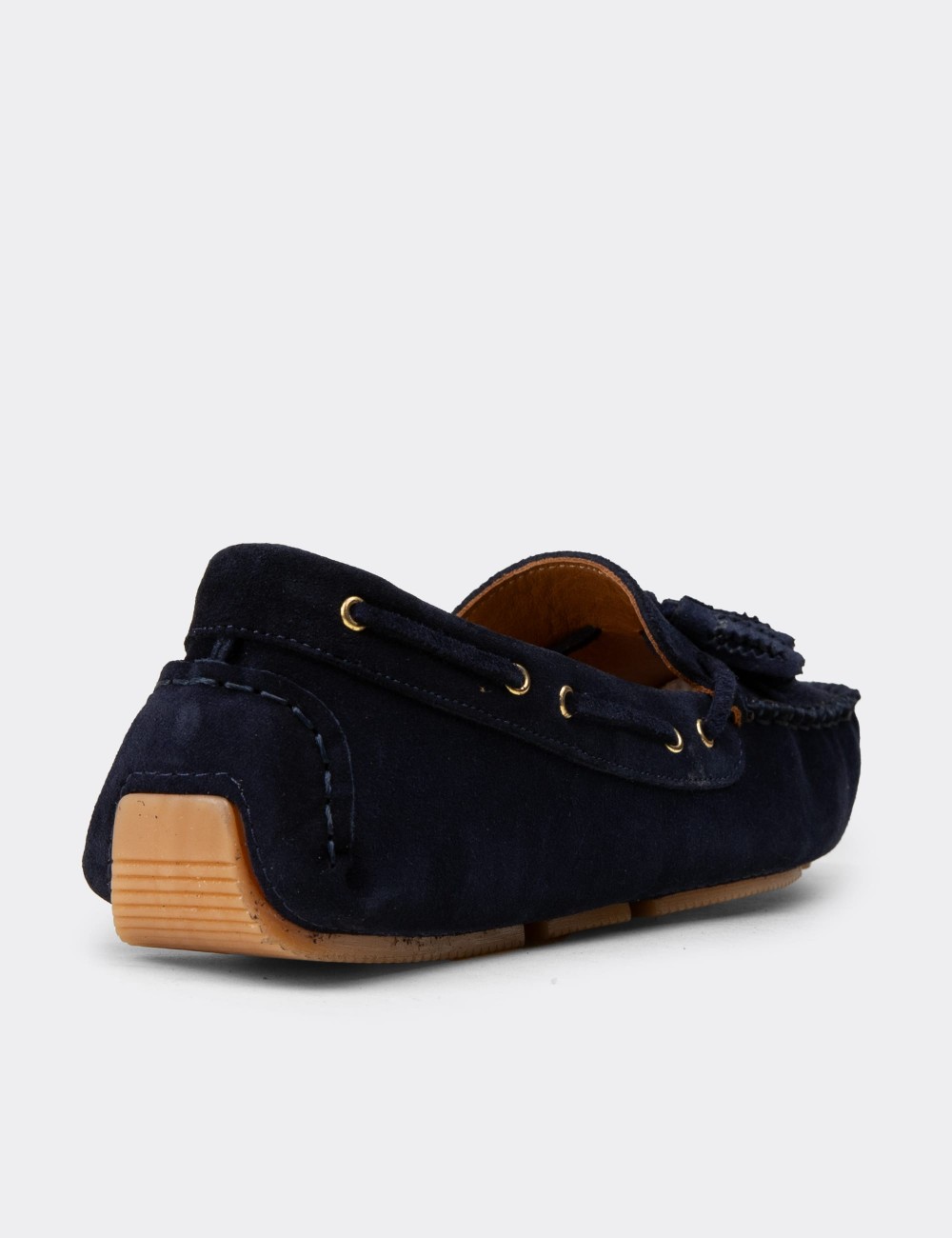 Women's Navy Suede Leather Tassel Loafer - DL506ZLCVC01