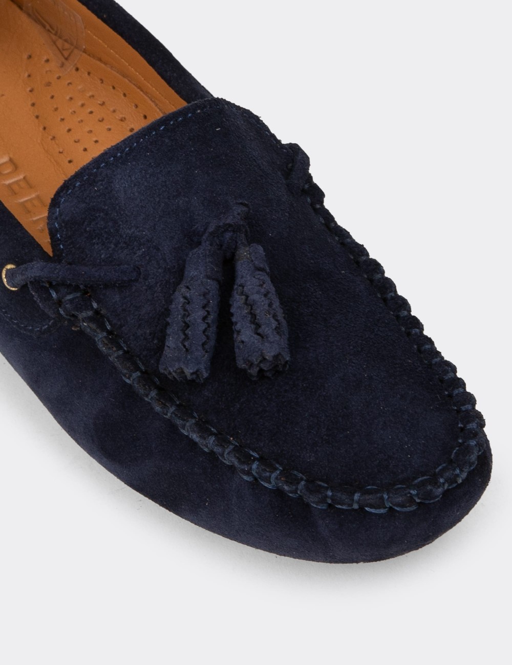 Women's Navy Suede Leather Tassel Loafer - DL506ZLCVC01
