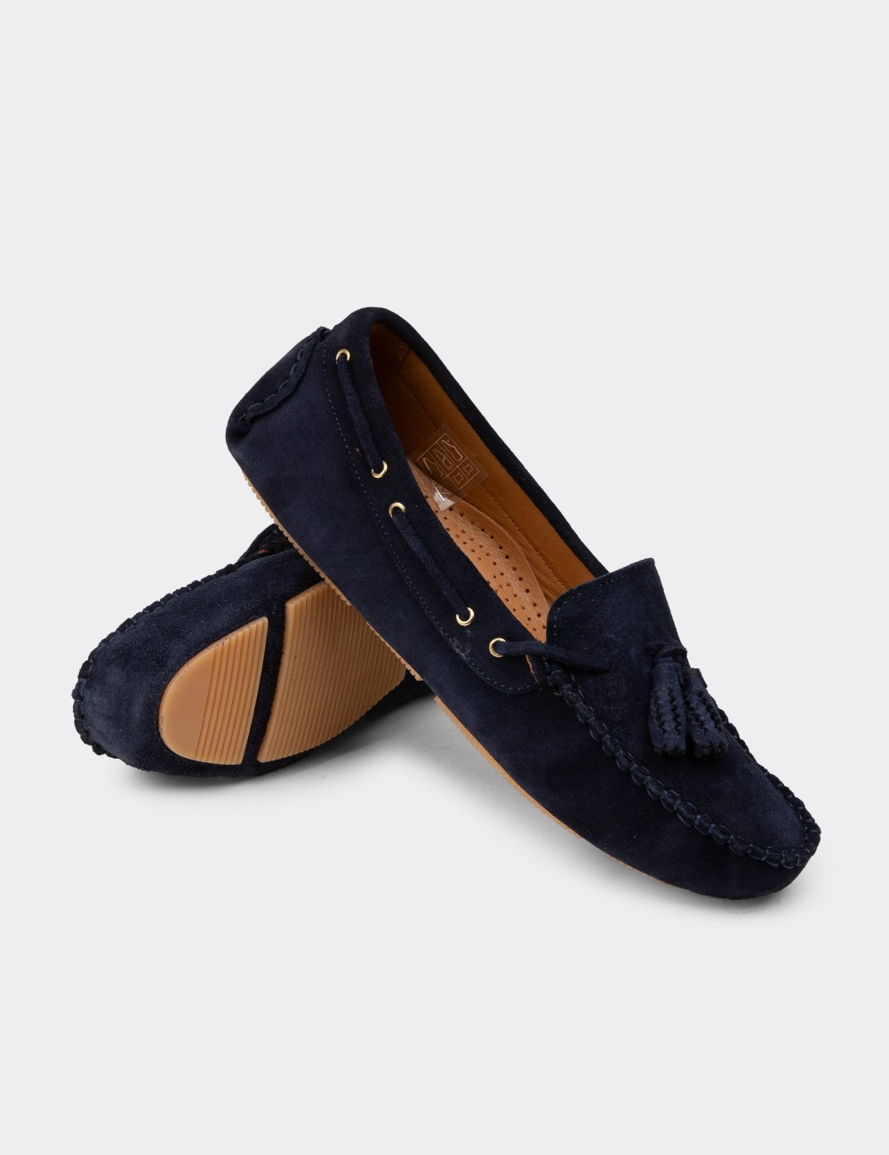 Women's Navy Suede Leather Tassel Loafer - DL506ZLCVC01