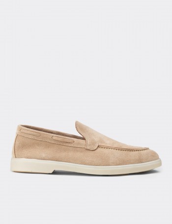 Men's Beige Suede Leather Slip-On Shoes