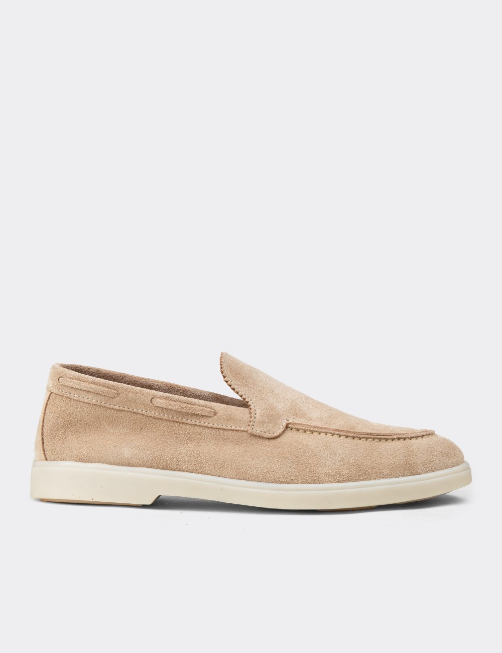 Men's Beige Suede Leather Slip-On Shoes - 02032MBEJC01