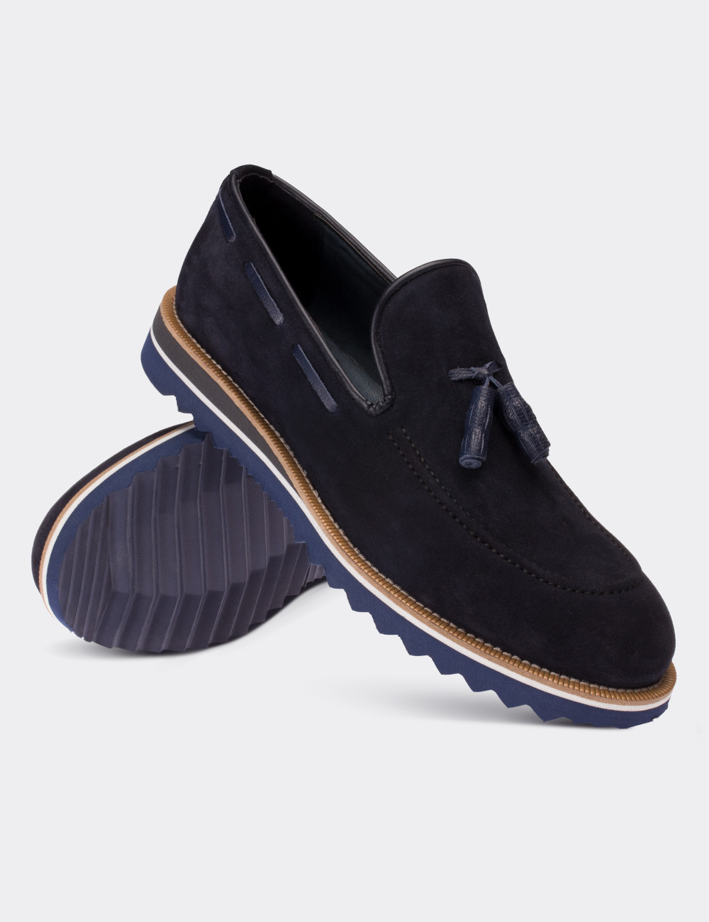 Navy Suede Leather Loafers & Moccasins Shoes - 01319MLCVE01