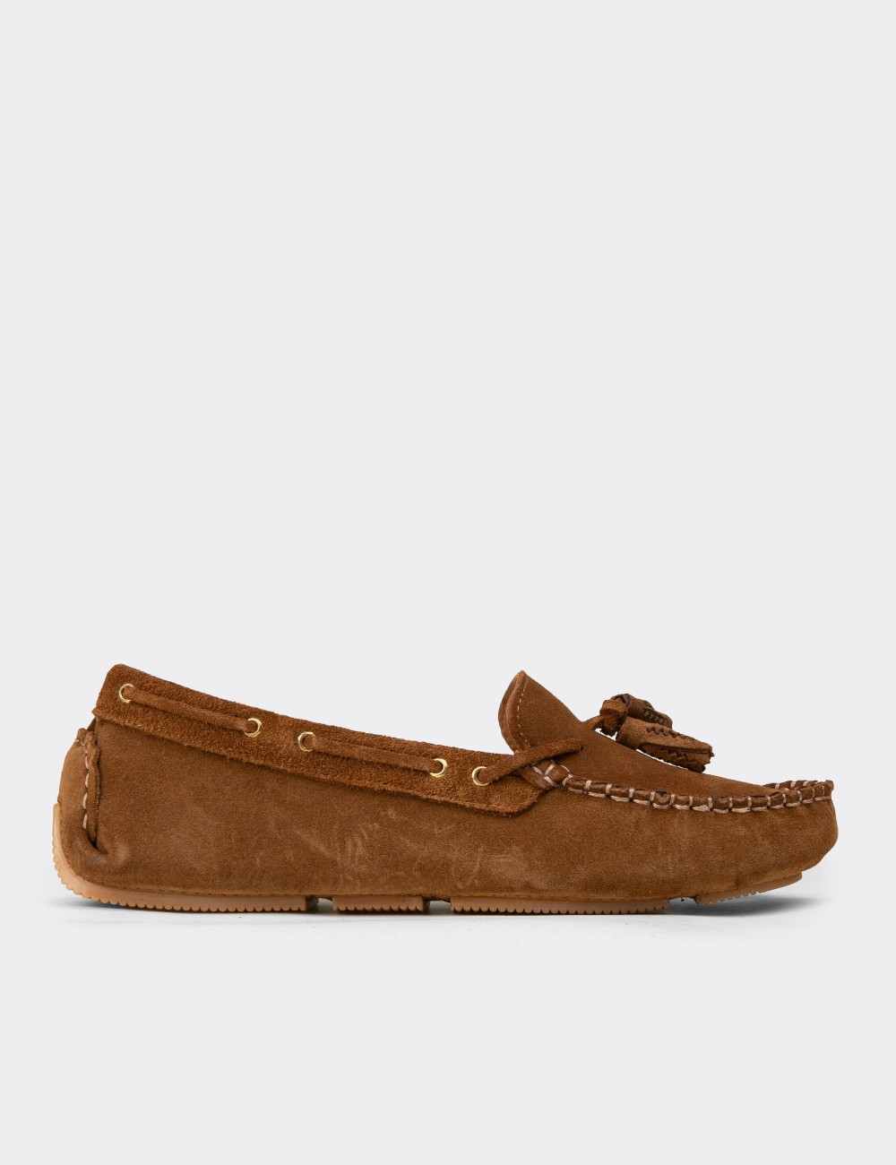 Women's Tan Suede Leather Tassel Loafers - DL506ZTBAC01