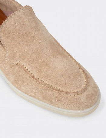 Men's Beige Suede Leather Slip-On Shoes