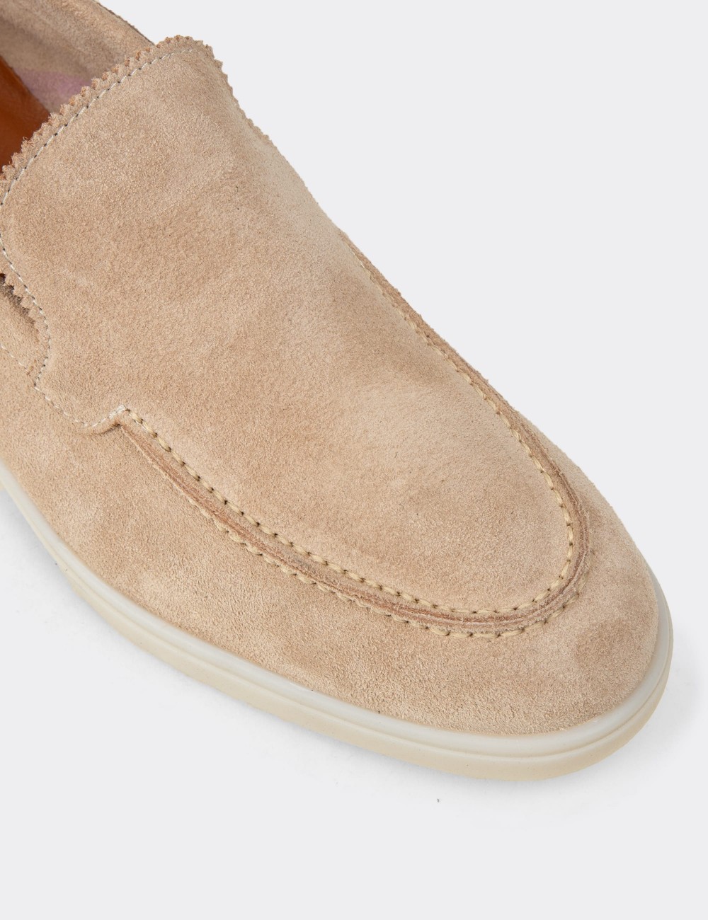 Men's Beige Suede Leather Slip-On Shoes - 02032MBEJC01