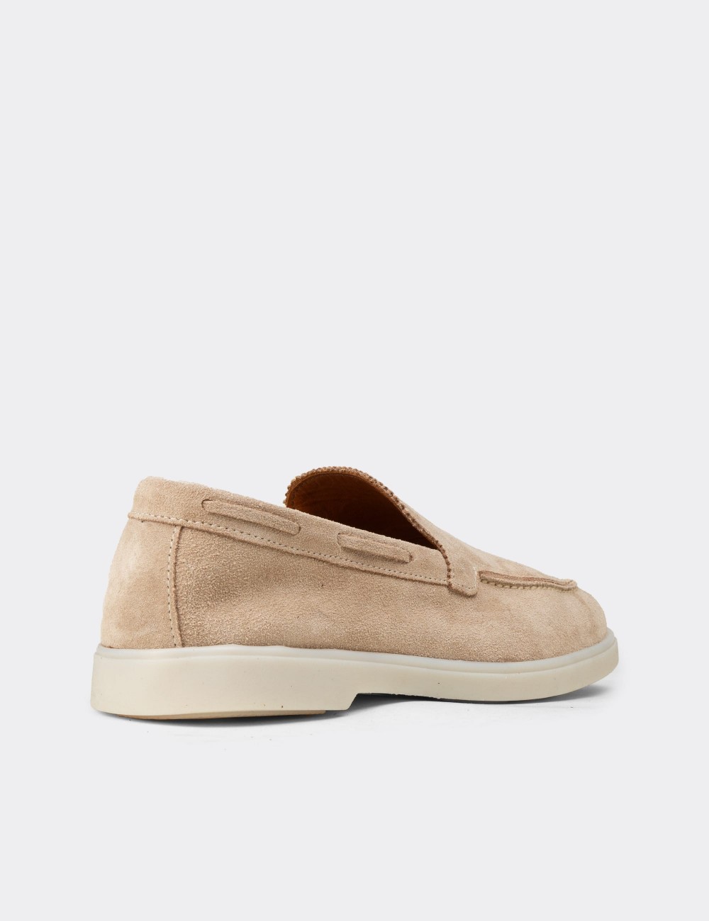 Men's Beige Suede Leather Slip-On Shoes - 02032MBEJC01