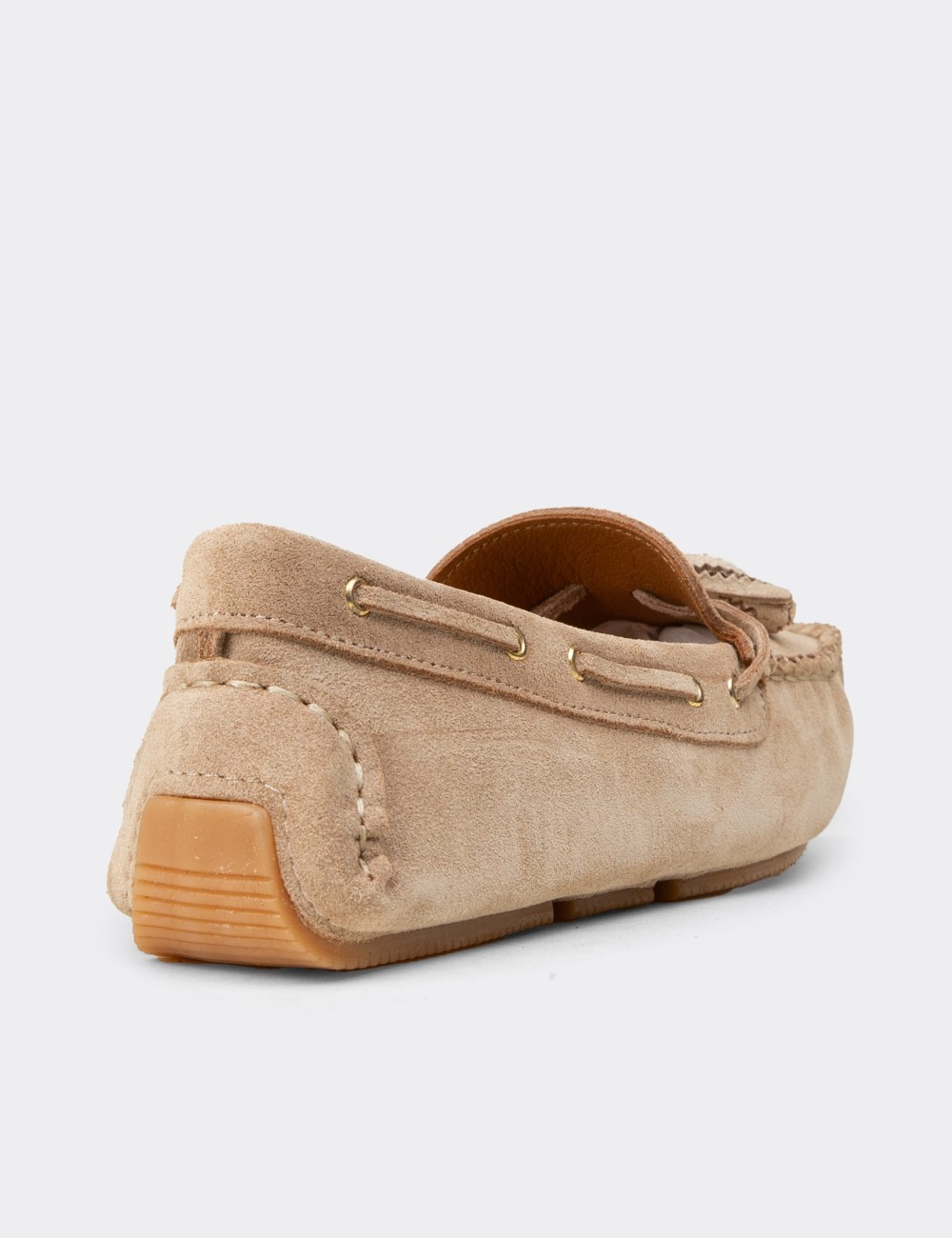 Women's Beige Suede Leather Tassel Loafers - DL506ZBEJC01