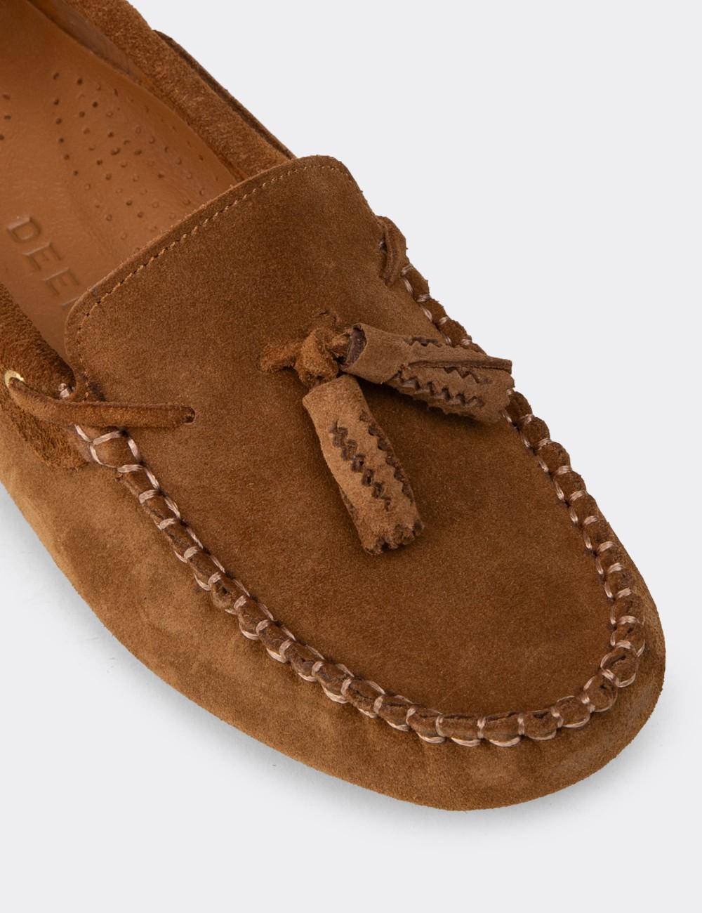 Women's Tan Suede Leather Tassel Loafers - DL506ZTBAC01