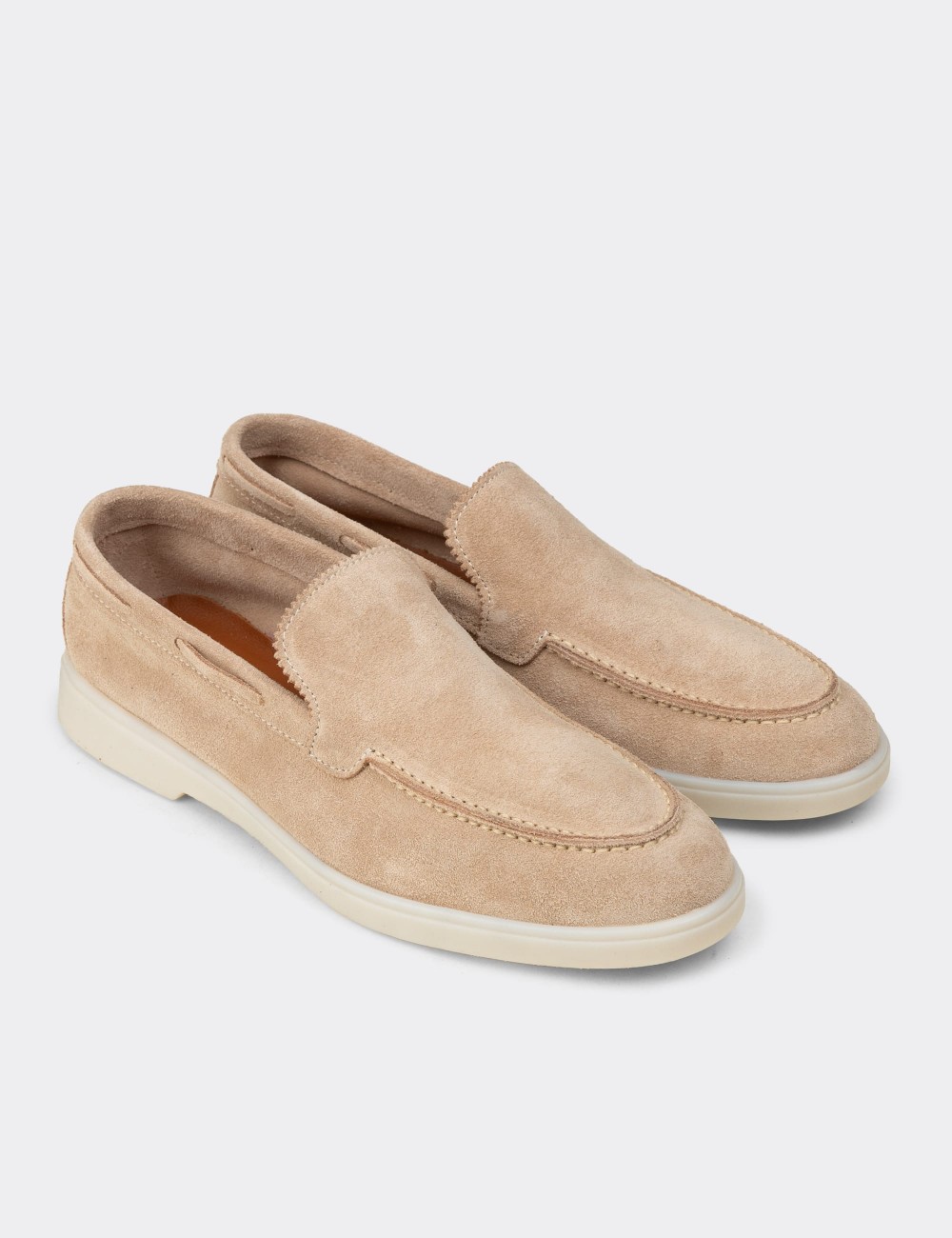 Men's Beige Suede Leather Slip-On Shoes - 02032MBEJC01