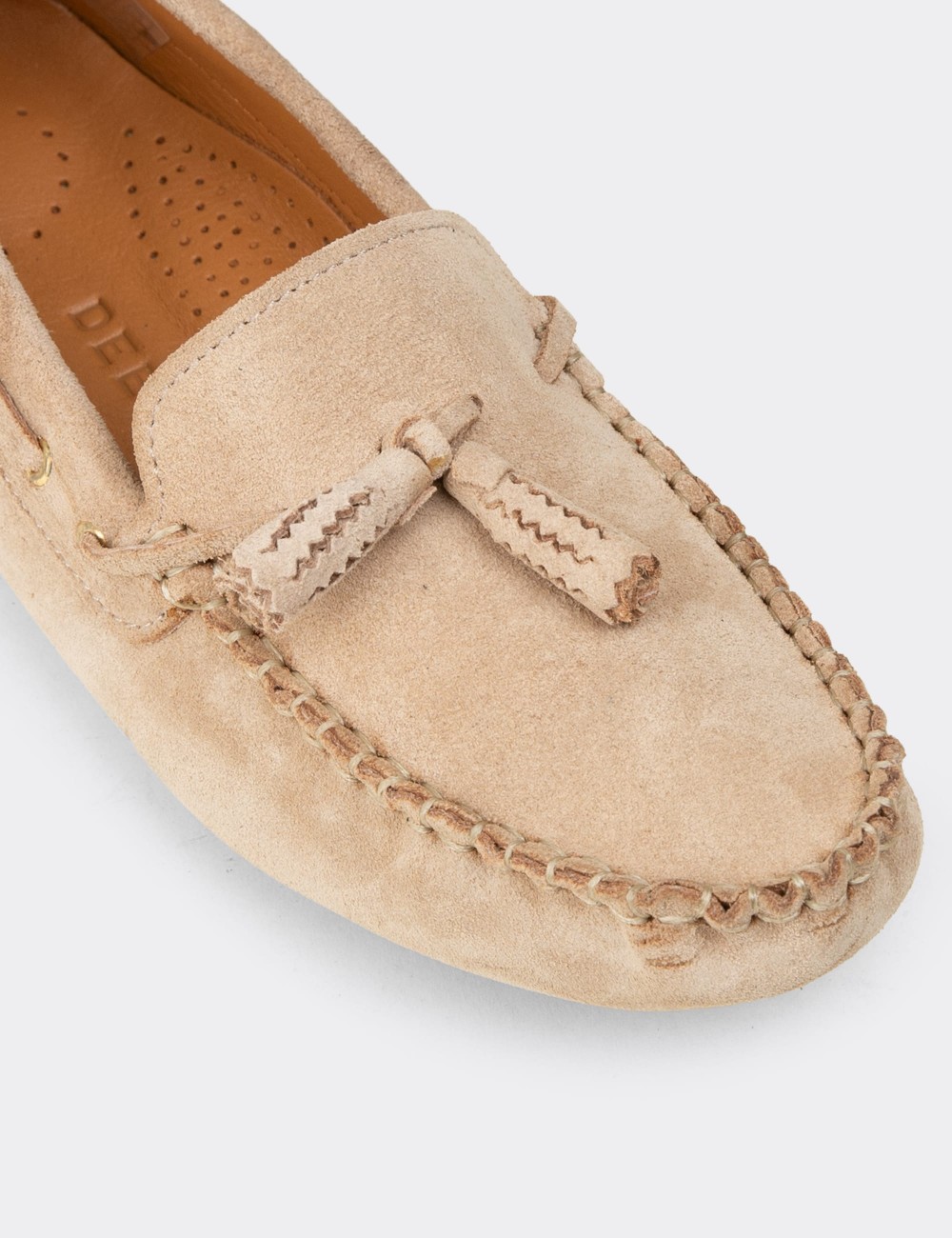 Women's Beige Suede Leather Tassel Loafers - DL506ZBEJC01