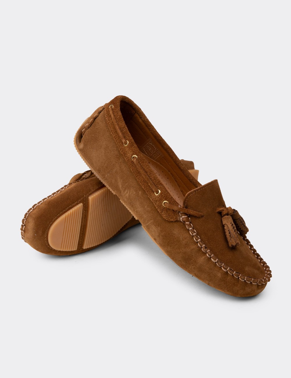 Women's Tan Suede Leather Tassel Loafers - DL506ZTBAC01