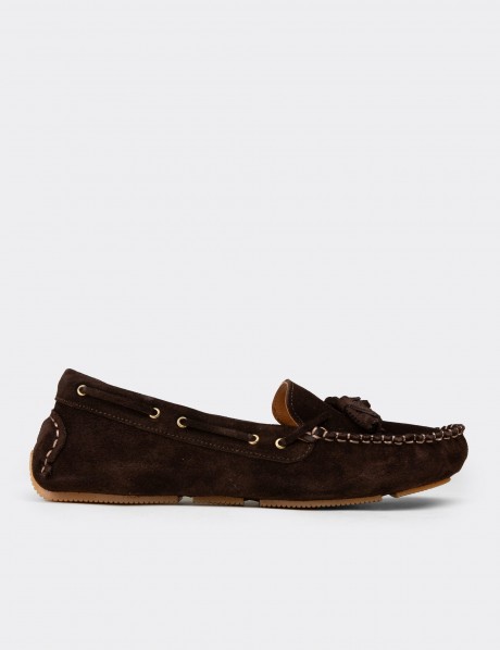 Women's Brown Suede Leather Tassel Loafers