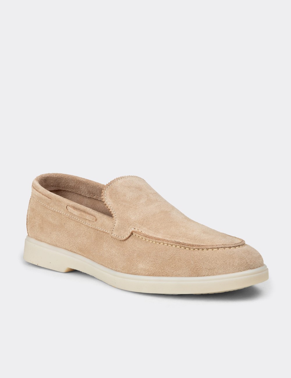 Men's Beige Suede Leather Slip-On Shoes - 02032MBEJC01