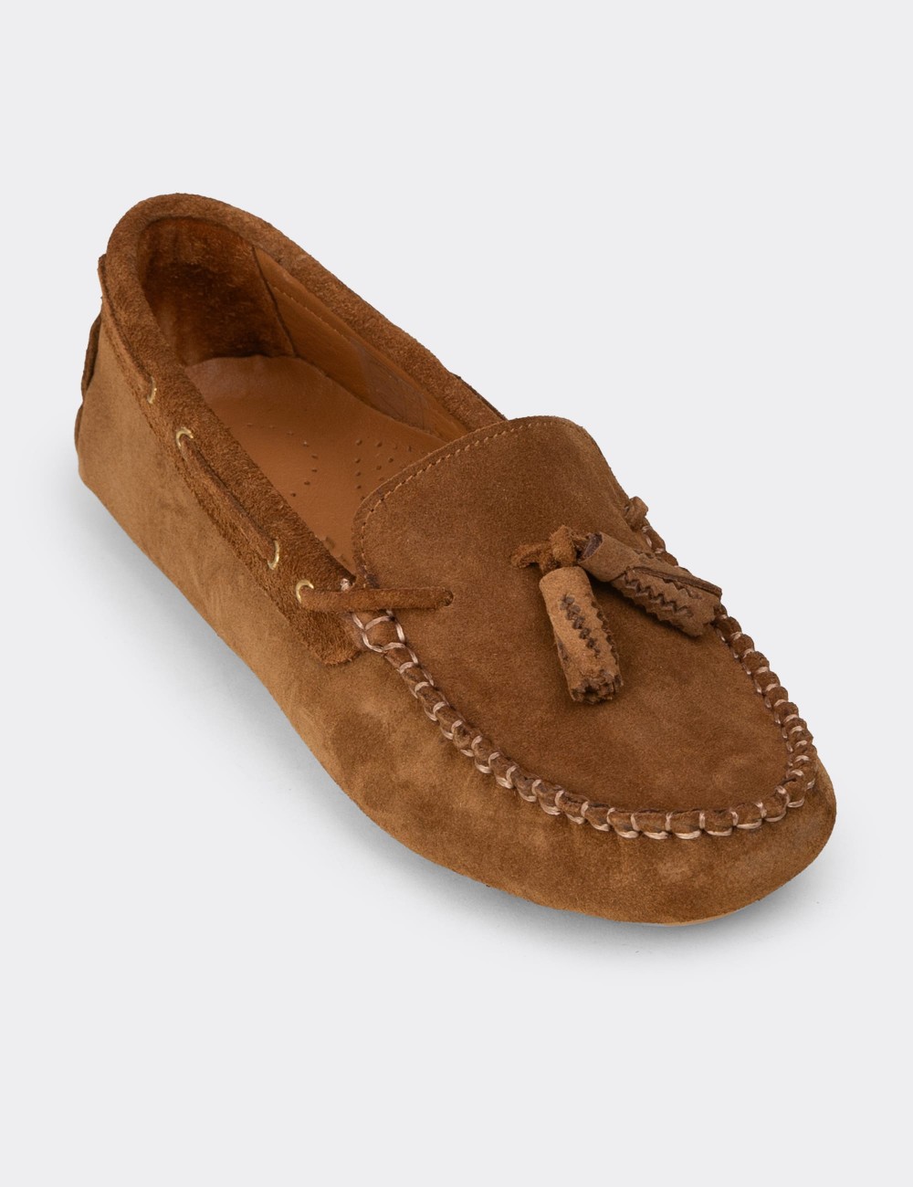 Women's Tan Suede Leather Tassel Loafers - DL506ZTBAC01