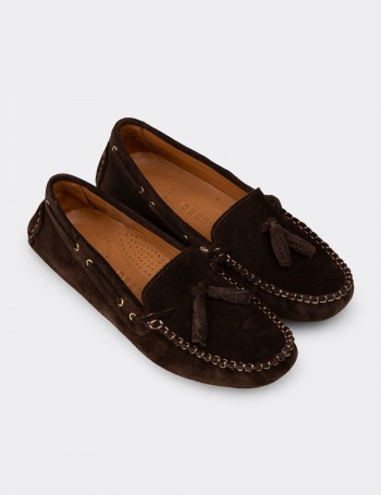 Women's Brown Suede Leather Tassel Loafers